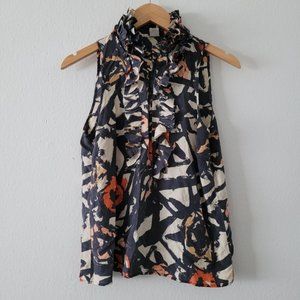 J. Crew 100% silk sleeveless ruffled abstract pattern blouse size 6